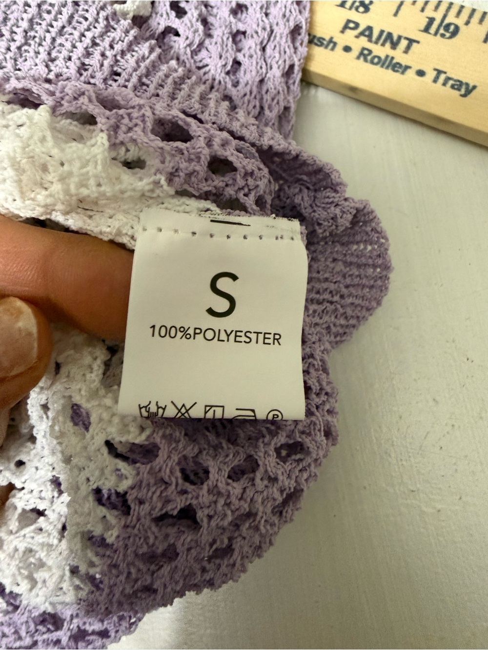 Open Knit Stripe Sweater in Lavender and Cream Small - Picture 8 of 8